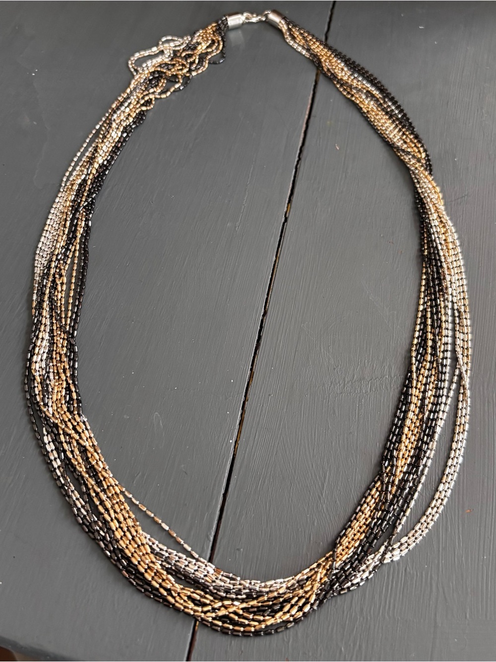 Layered Beaded Necklace in Black, Gold & Silver